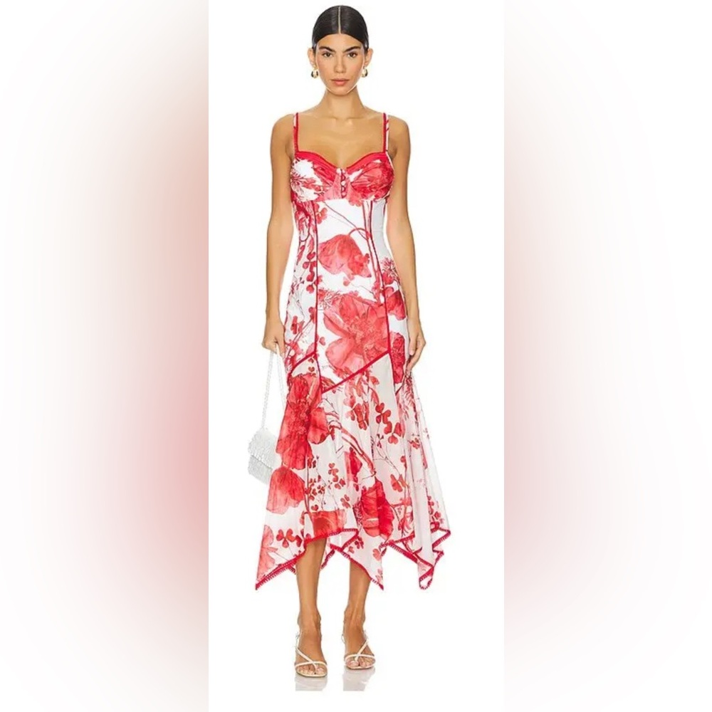 Charo Ruiz Red and White Leony Long Dress